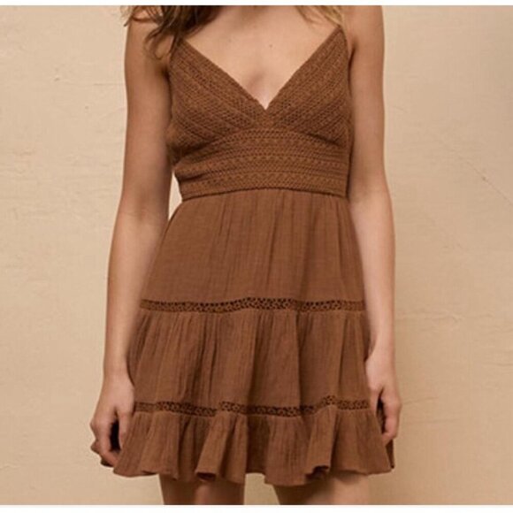 American Eagle Brown Ruffle Hemline Crochette  Mini Sundress Women's Size XXL - Picture 1 of 11